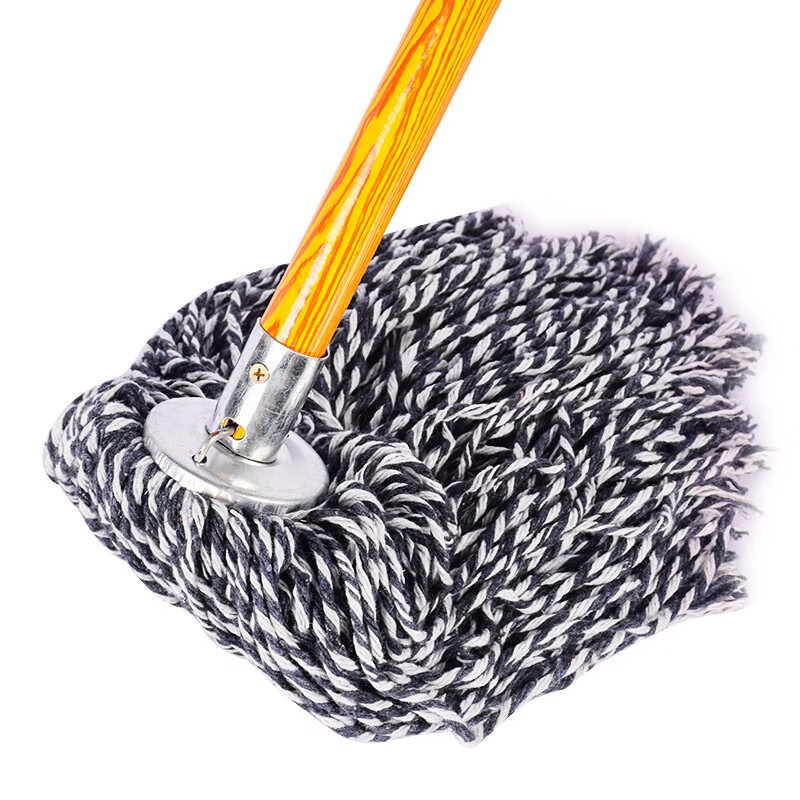 Lingxiang wooden pole mop cotton thread lobby old mop dust push mop factory property absorbent mop blue and white round head