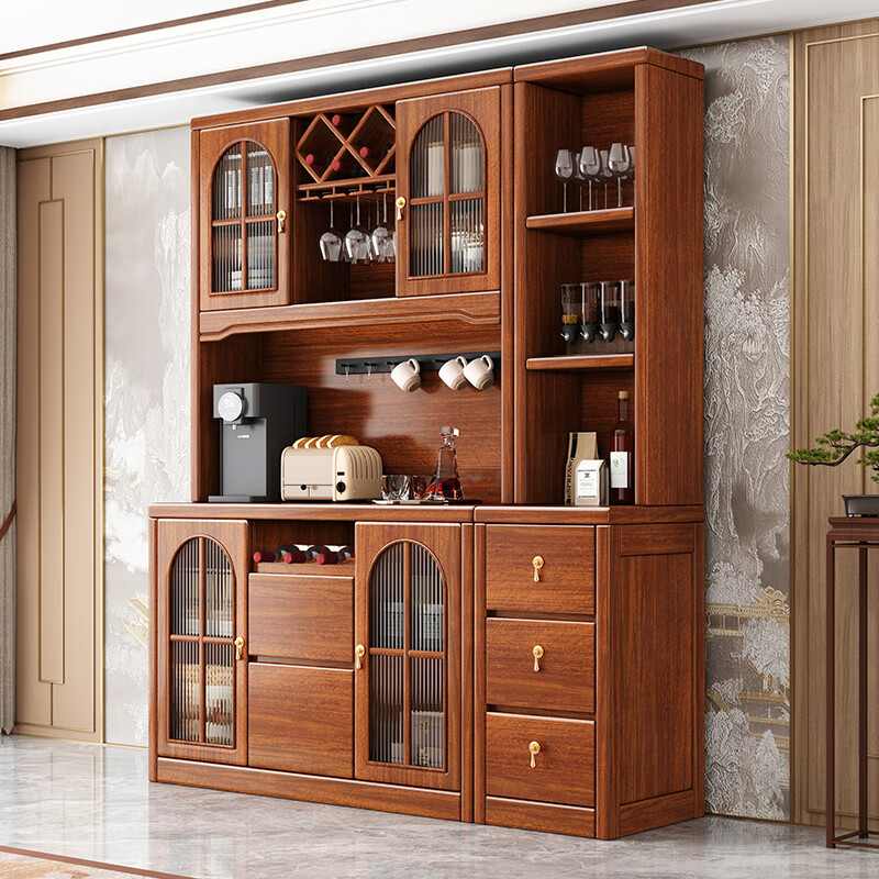 Youlinmen walnut solid wood sideboard storage wine cabinet with drawer glass door storage cabinet restaurant multi-functional cabinet three-door sideboard