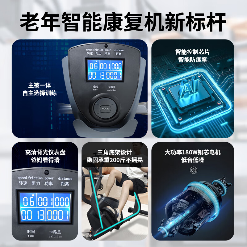 Shanfulu limb linkage rehabilitation training bicycle for the elderly, stroke and hemiplegia equipment, cerebral infarction horizontal exercise bike for upper and lower limbs, limb linkage rehabilitation machine + gloves