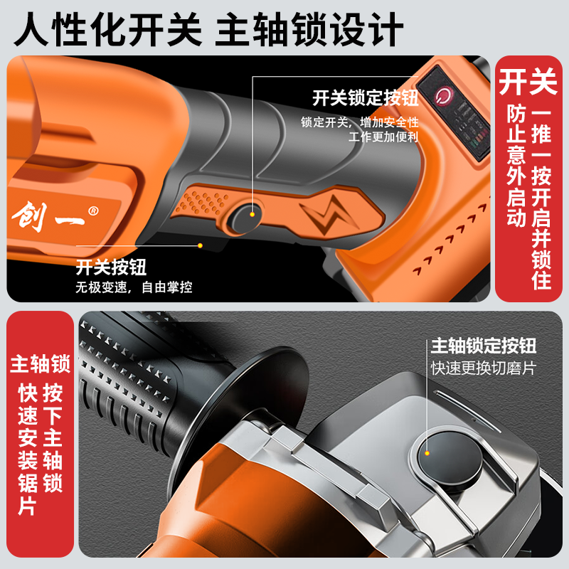 Chuangyi lithium electric angle grinder polishing machine rechargeable grinder multi-function cutting machine angle grinder cutting package