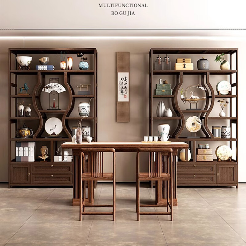 Mianmei Bogu rack solid wood new Chinese tea display cabinet tea room tea cabinet modern simple Duobao Pavilion ornaments storage shelf 120 height with door with pump walnut color no specifications