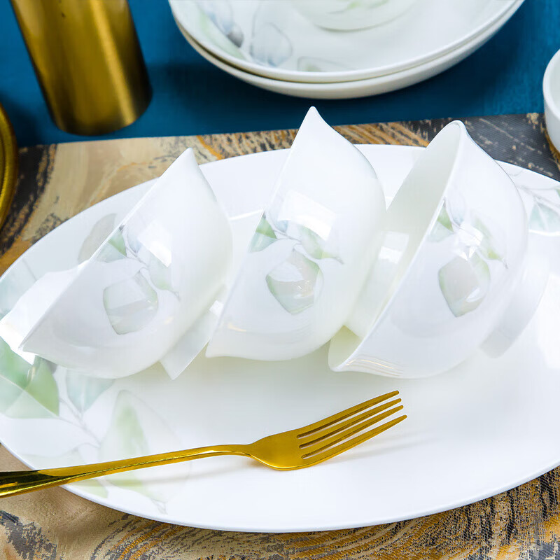 Tao Yi underglaze color bowls and plates set household tableware complete set Jingdezhen ceramic bowls and chopsticks new wedding housewarming gift spring with rich pot 66-piece set