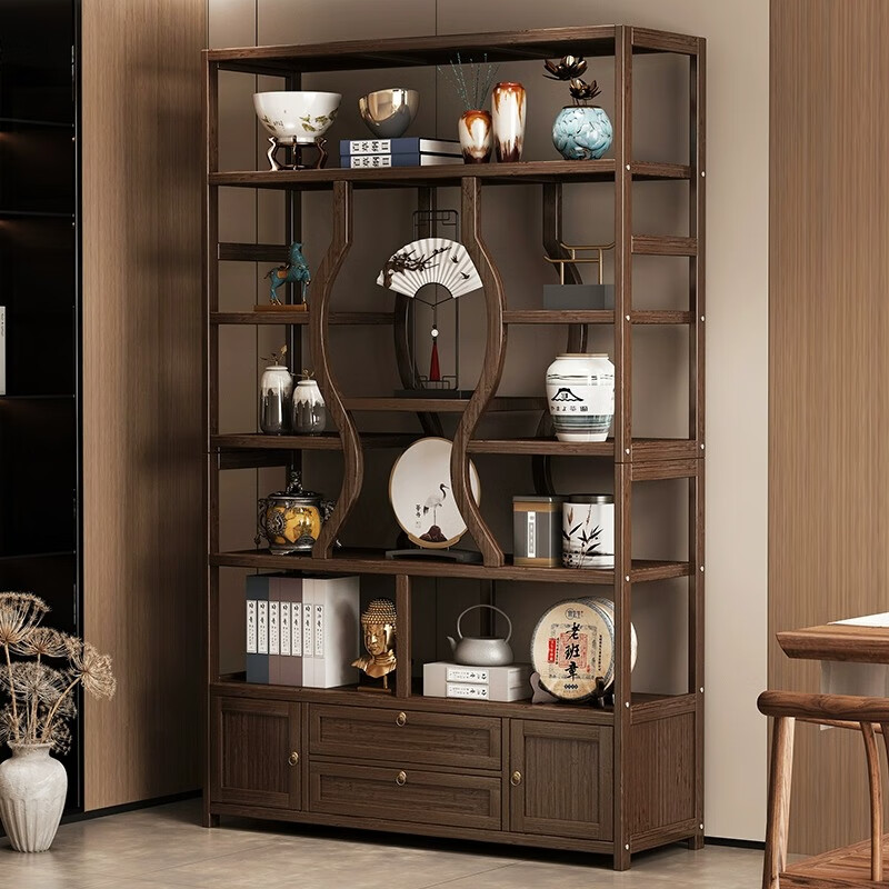 Mianmei Bogu rack solid wood new Chinese tea display cabinet tea room tea cabinet modern simple Duobao Pavilion ornaments storage shelf 120 height with door with pump walnut color no specifications