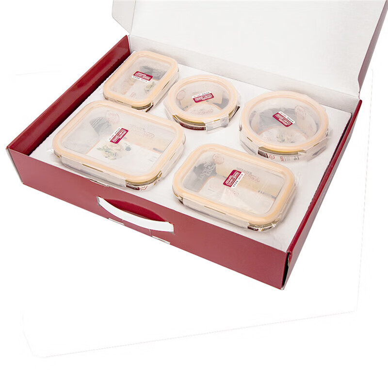 LOCK&LOCK heat-resistant glass crisper, microwave lunch box, working student refrigerated divided lunch box, fruit crisper five-piece set