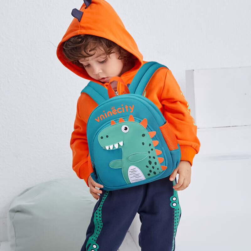 Vnine City Hong Kong Ninth Castle Kindergarten Baby Anti-lost Backpack 3-6 Years Old Children's School Bag Boys and Girls Cartoon Cute Outdoor Travel Small Bag CS2BV3968C Blue and Green Dinosaur