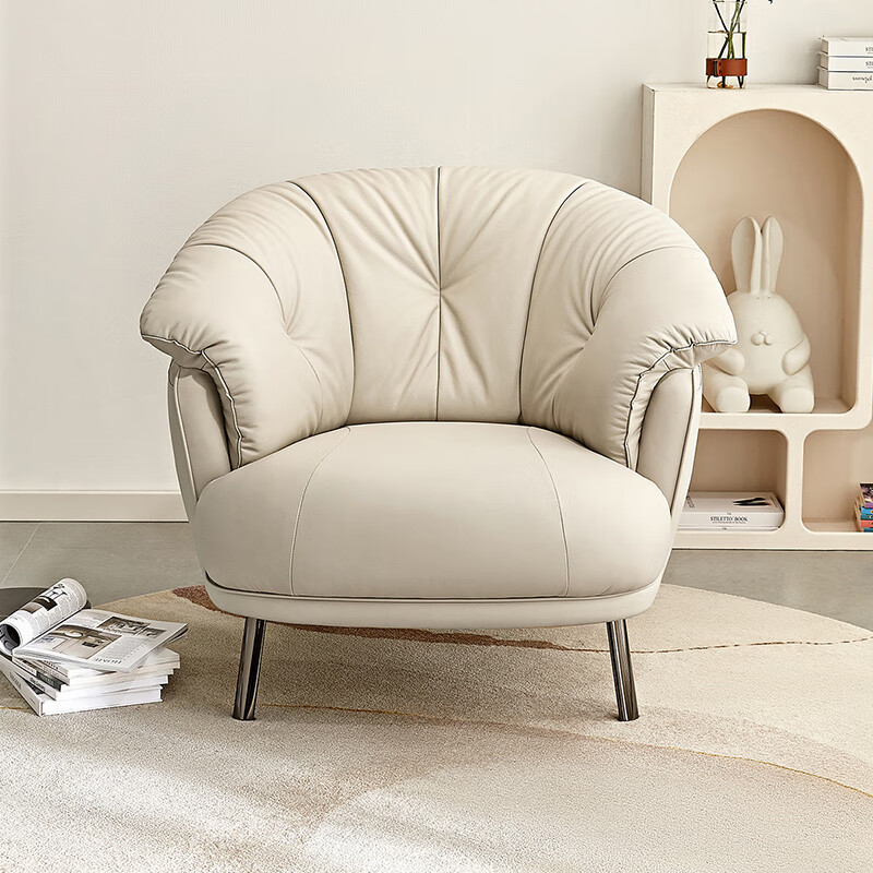 Quanyou Home Leather Sofa Chair Simple Cream Style First-Layer Cowhide Living Room Small Apartment Single Sofa Chair Furniture