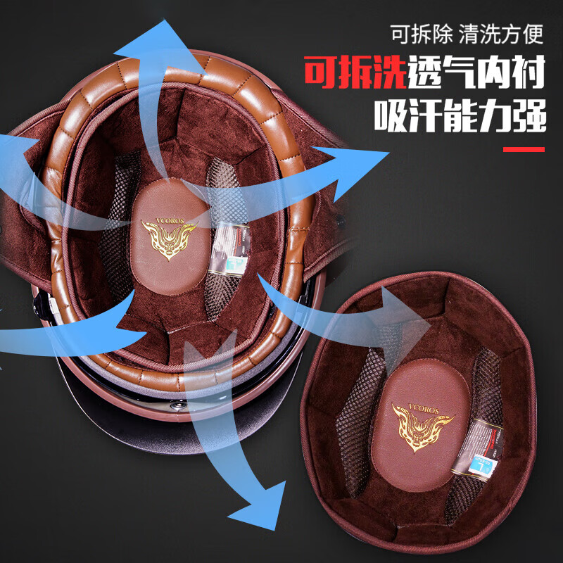 VCOROS carbon fiber motorcycle helmet retro half helmet summer men's and women's motorcycle helmet four-season cruise helmet F-02ABS model-Chief's Crown 2XL (61-62cm)