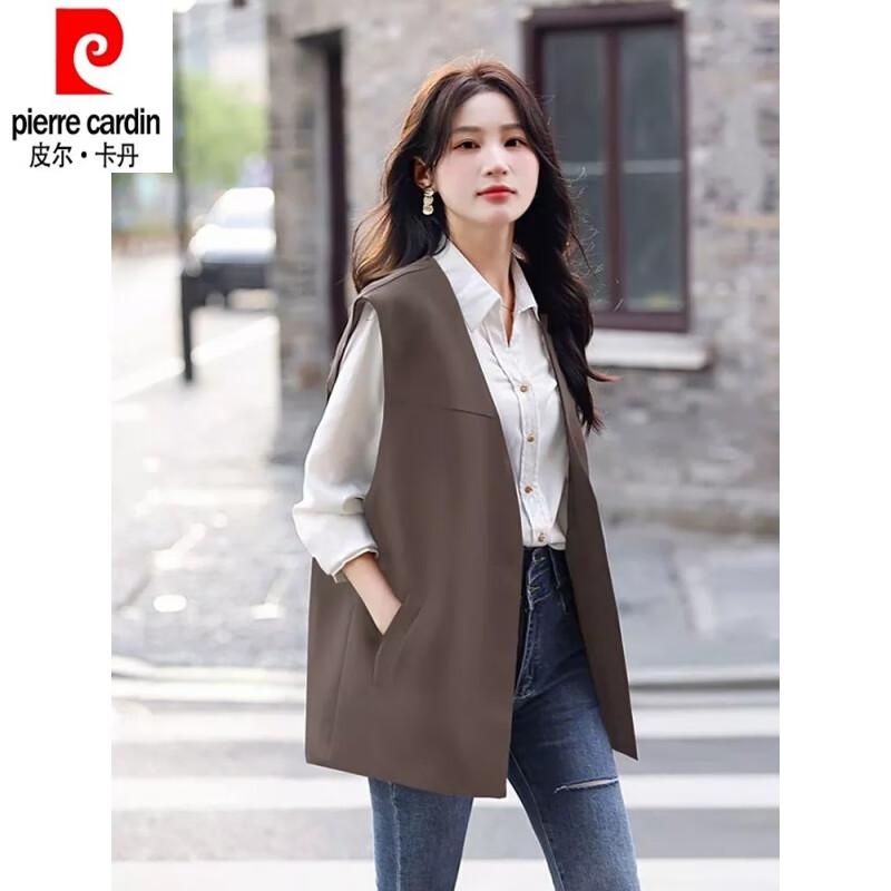Pierre Cardin 24 years new style French style suit vest women's early spring loose suit jacket V-neck vest top black 3XL 135 to 150 pounds