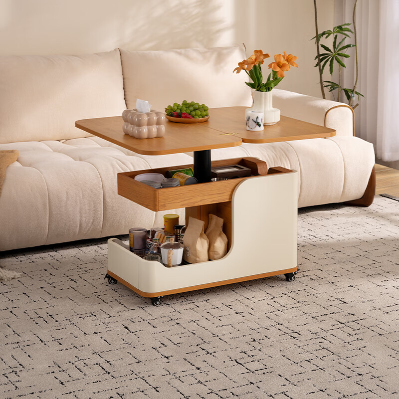 CHEERS movable small coffee table, side table, sofa side cabinet, folding lift, multi-functional home 2025 new BJ12 wood color