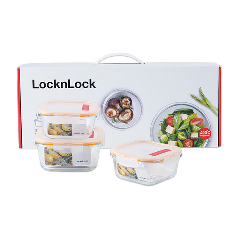 LOCK&LOCK heat-resistant glass crisper, microwave lunch box, office worker lunch box, student fruit meal lunch box three-piece set