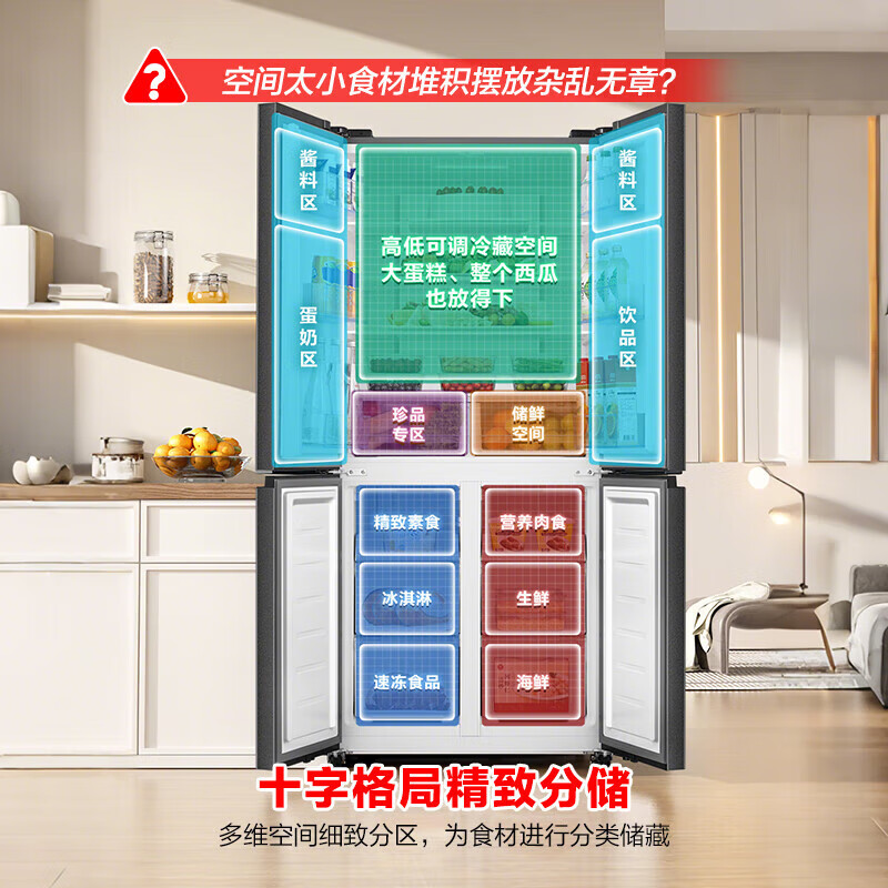 Rongsheng 520L cross-door four-door refrigerator ultra-thin large-capacity household first-class energy efficiency dual-frequency air-cooled frost-free BCD-520WD12FP gray national subsidy trade-in large-capacity dual-frequency CCA antibacterial odor