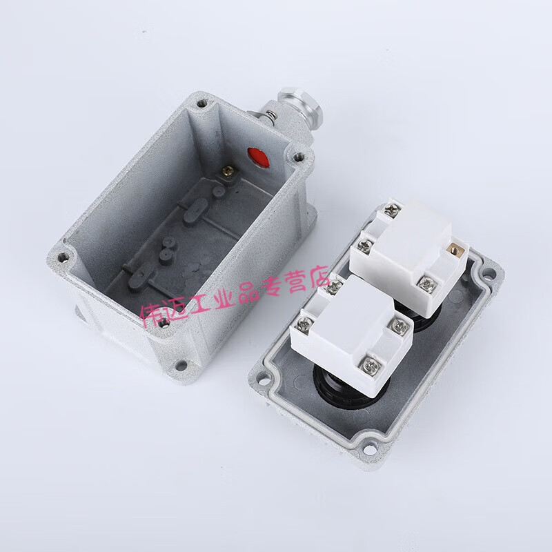 LA53 button box emergency stop switch 2-position 3-position with protective cover start-stop control anti-corrosion dust-proof and waterproof 2-position button + 1 power indicator light