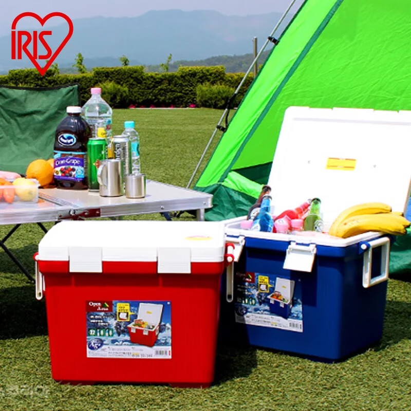 IRIS car insulator to keep hot and cold for camping, outdoor portable fresher bucket, cold chain refrigerator, ice pack, ice bucket box, blue 32L, holds about 24 bottles of 500ml mineral water