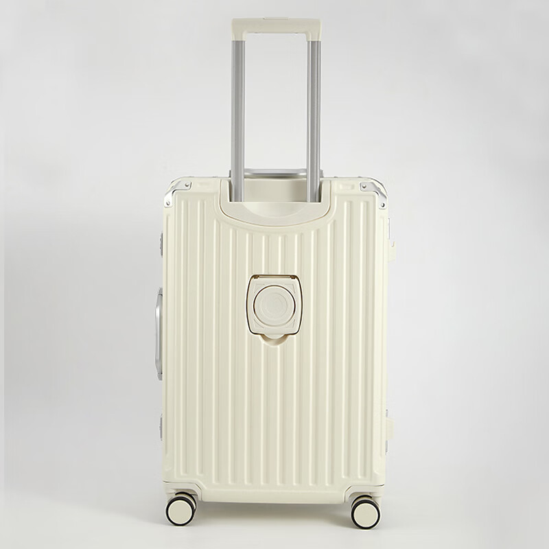 Pull-back suitcase trolley case aluminum frame travel back-to-school boarding case thickened compression code box cup holder leather suitcase rideable white cup holder side hook 26 inches long-distance travel
