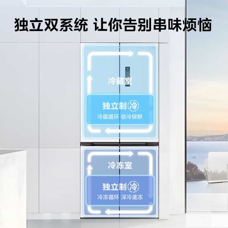 Midea produces Hualing Shenji 547 dual-system dual-cycle fully automatic ice making, full-space freshness preservation 60cm ultra-thin zero-embedded cross-door first-class energy-efficiency household refrigerator cell-level freshness | Dual system | Cross 547 White Moonlight
