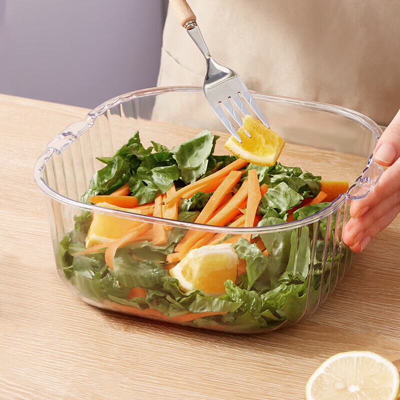 Baijie double-layer vegetable basket, fruit basket, drain basket, basin sieve, kitchen vegetable basket, household fruit plate, multi-functional vegetable basin set