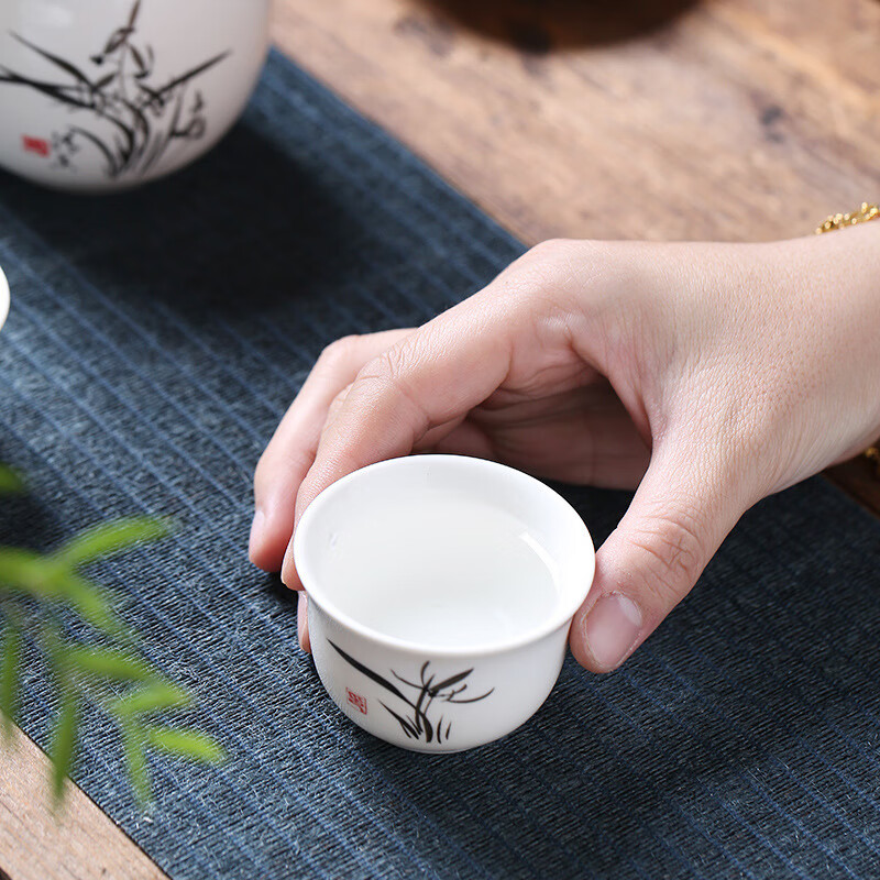 Qiansheng Yuan Wine Warmer Three-piece Set Ceramic Wine Warmer Shanshui Household 2-Liang Wine Warmer Warmer Wine Warmer Chinese Style Wine Kettle Orchid 2-Liang Wine Warmer (1 Pot 2 Cups 1 Liner) 101-200ml