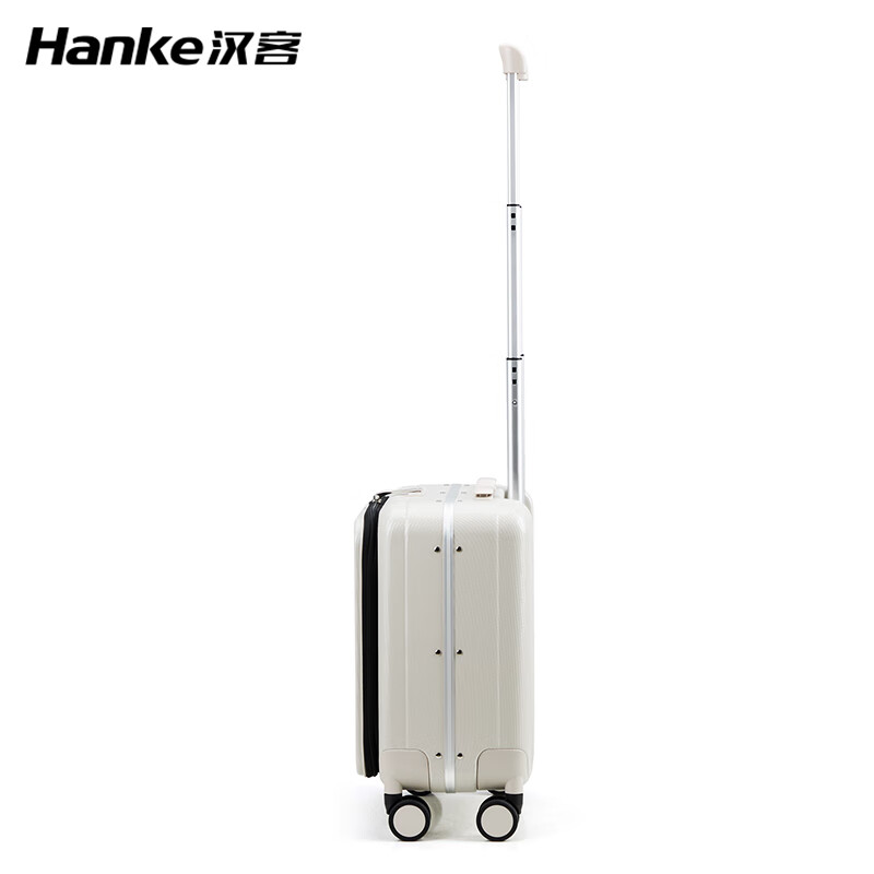 Hanker luggage men's trolley case women's boarding suitcase 14-inch ivory white password box store front side open lid aluminum frame