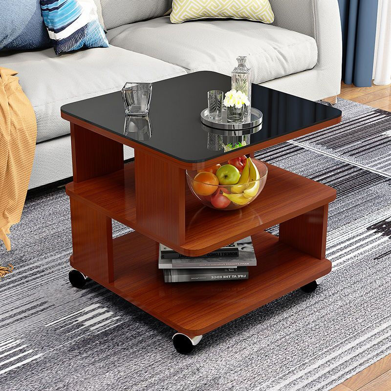 Wen Xinfu rounded corners simple modern tempered glass square table living room sofa side table bedroom mobile small tea table small coffee table warm white + no glass length 40*width 40*height 50 cm