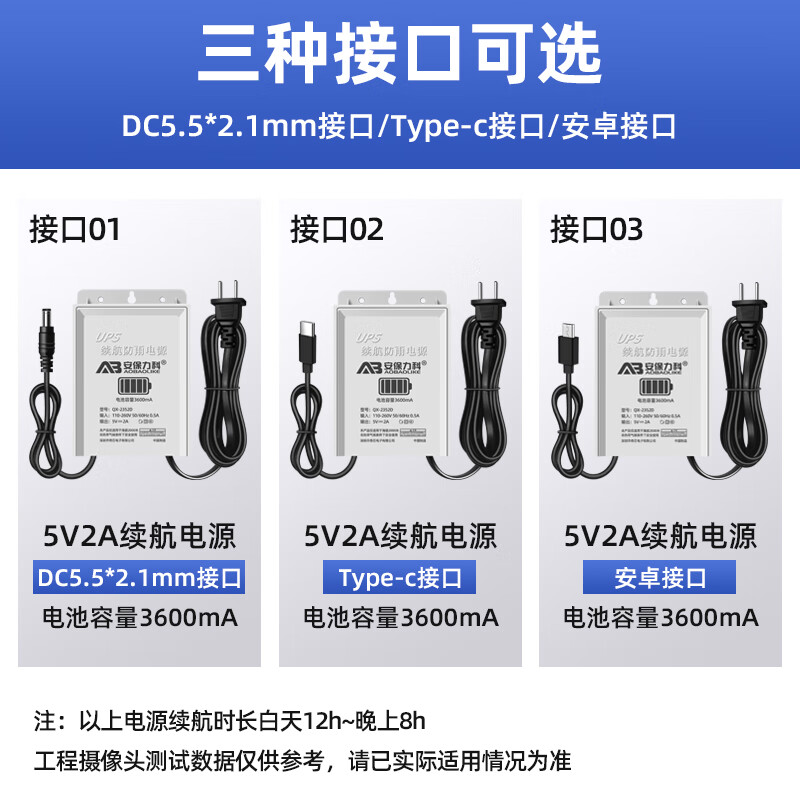 Security LeCroy monitoring ups battery life power supply 5v2a outdoor waterproof camera adapter power outage emergency backup QX-2352D Type-c interface