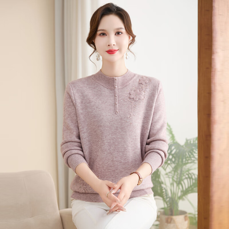 Hodo middle-aged mother's winter clothing plus velvet thickened sweater middle-aged and elderly knitwear autumn and winter half turtleneck bottoming shirt warm top