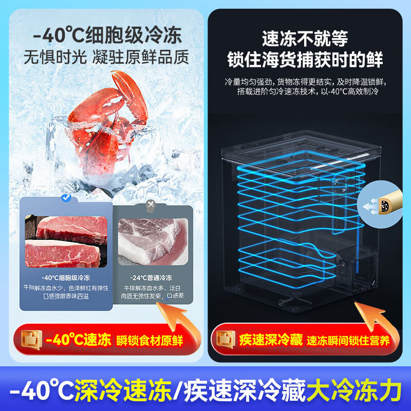 Midea automatic defrost household small freezer 200 liters first-level energy efficiency horizontal refrigeration freezer commercial large capacity ultra-low temperature -30 deep-freezing quick-frozen seafood cabinet 100 liters ultra-low temperature/computer temperature control/minus 40 degrees