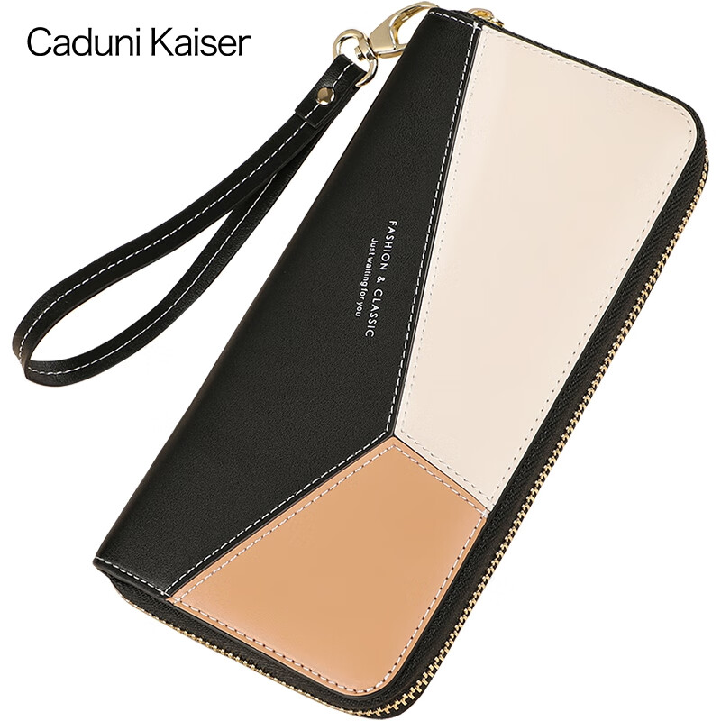 CADUNI KAISER cowhide women's wallet long simple and versatile large-capacity coin purse multi-card slot ticket holder multi-function wallet wallet black
