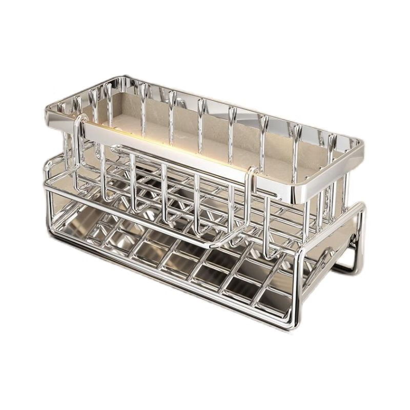 Fantasy kitchen rack sink faucet dishwashing liquid bowl rag sink storage wire drain rack gray single rack + double towel bar slope drain丨countertop dry dry丨