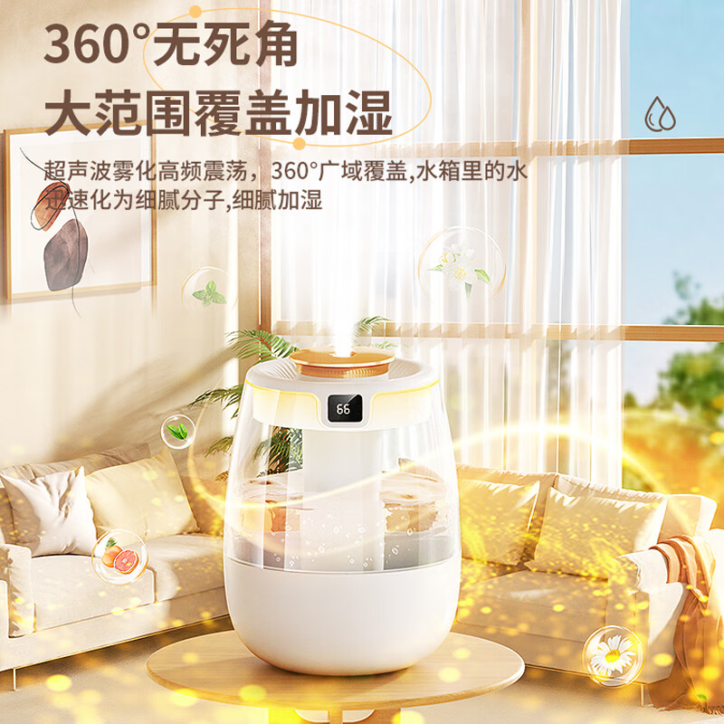 Capeden USB humidifier bedroom light sound baby office desktop large capacity intelligent humidification dual nozzles large mist volume humidification and purification white nano atomization