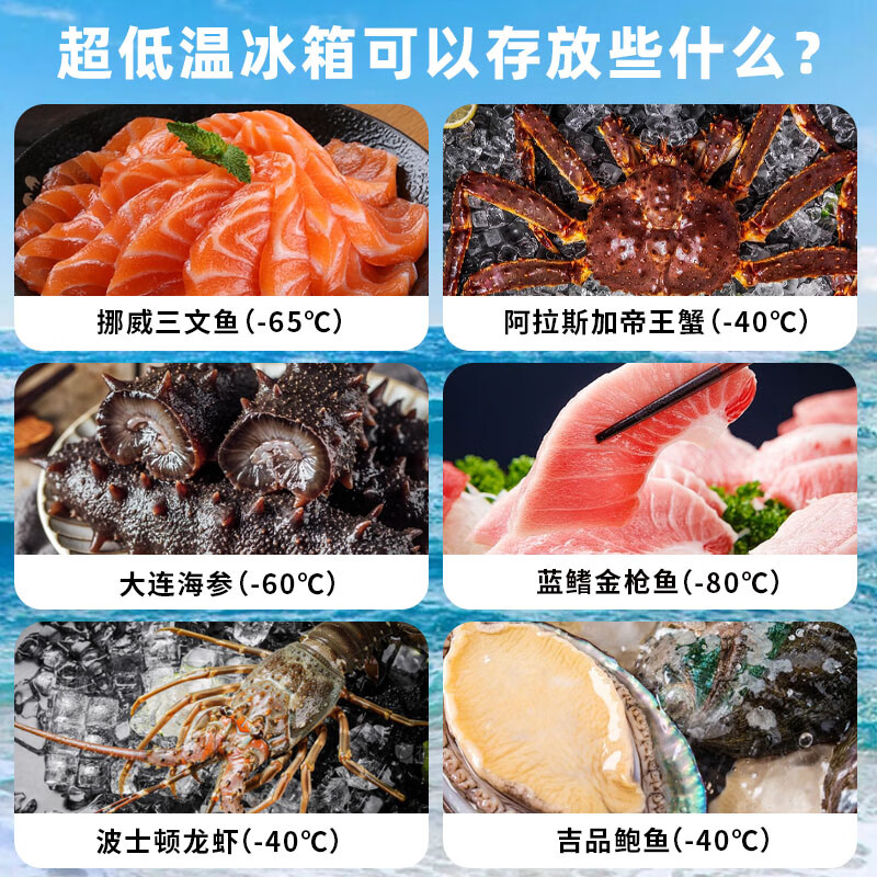 Zhongke sirloin -60 degree ultra-low temperature seafood freezer -40 sea fishing tuna abalone cell-level freezer -80 cold storage dry ice laboratory deep cooling large capacity freezer 328L stainless steel (-15 to -45)