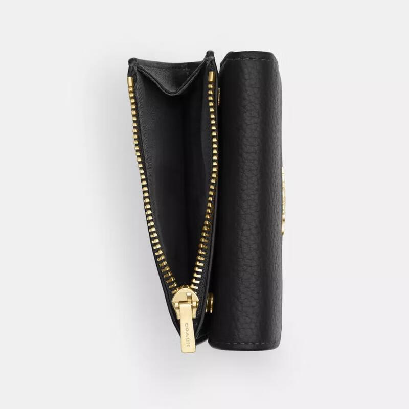 COACH women's card holder, multi-card slot design, removable card holder, zipper pocket, snap button closure, black leather material Walnut/Black