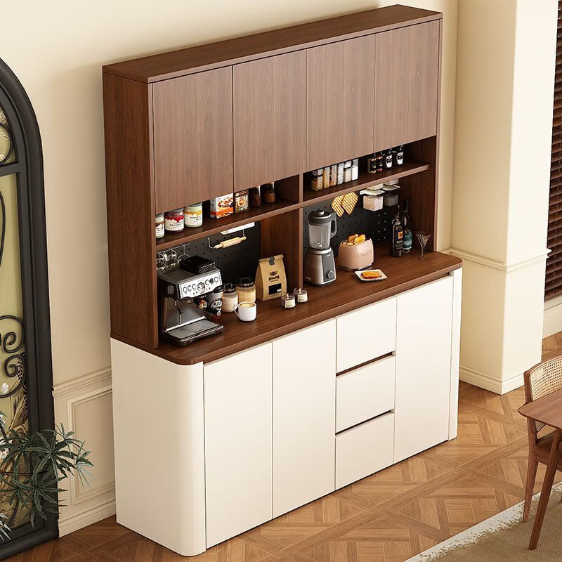 Shanghuashi sideboard integrated wall cabinet multi-functional hole board mid-century style wine cabinet storage rack home storage sideboard 80*40*200 walnut + cream high style