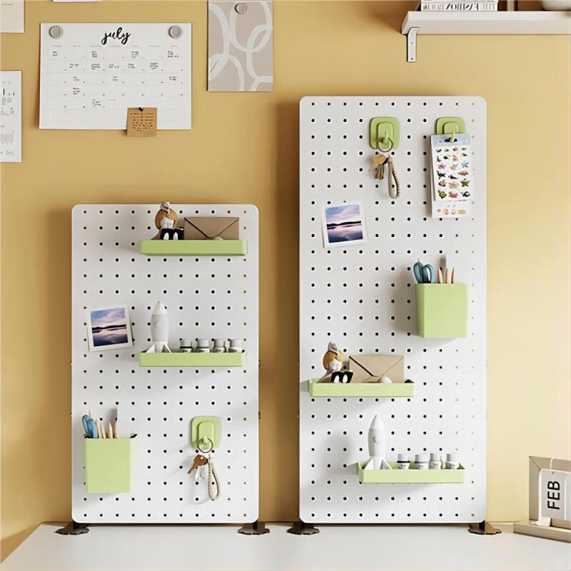 Desktop standing hole board, creative desk storage rack, dormitory storage and organization, carbon steel magnetic office partition, elegant white, standing length 60cm high 35cm, free storage set