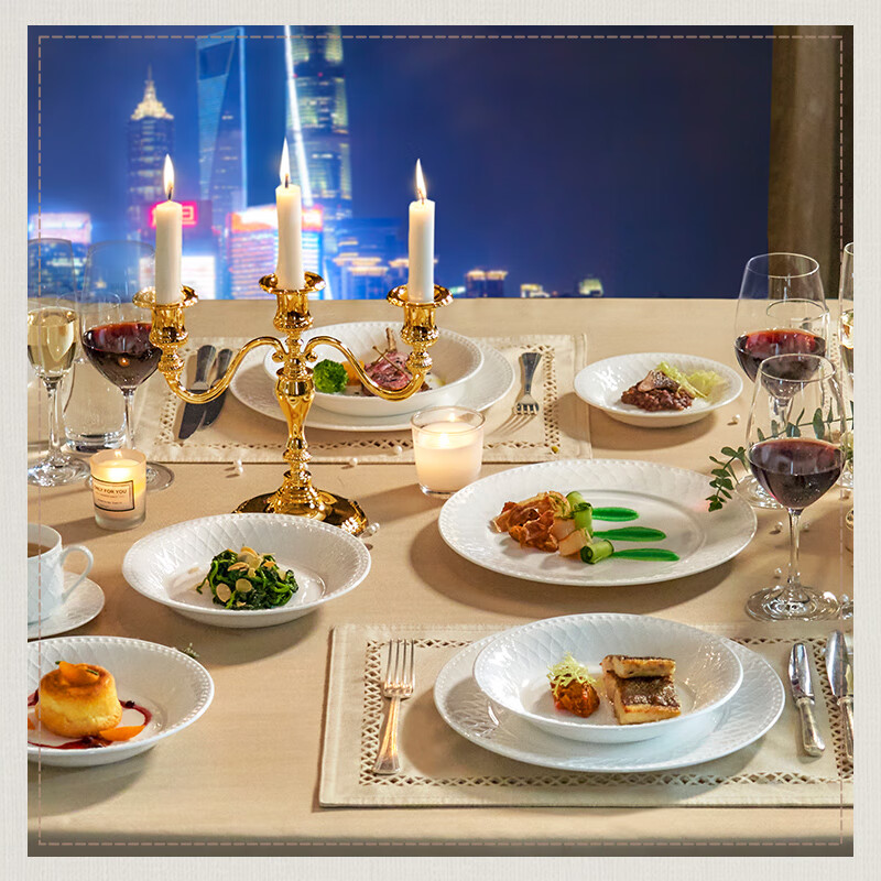 Margot annual party gift Fontainebleau high-end porcelain tableware complete set of pure white relief tableware bowls and plates housewarming gift tableware gift box set for 4 people 19 pieces