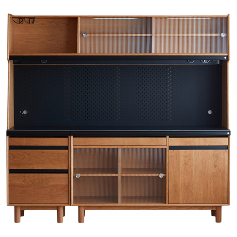 Nanchang sideboard solid wood slate sideboard Japanese cherry wood coffee tea cabinet storage wine cabinet dining table integrated against the wall Sideboard Jingdong personalized customization