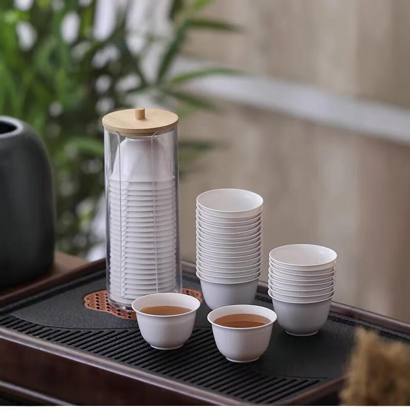 Jingkodi rice husk disposable tea cup with storage cup holder, high temperature resistance, home office, hospitality, tea tasting, environmentally friendly rice cup, thickened rice husk cup, four packs of 200 + one cup holder, about 60ml