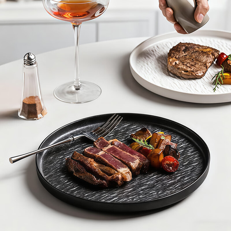 Yi Jia (IJARL) Ceramic Plate Steak Plate Fruit Plate Western Plate Salad Pasta Plate Chinese Dish Plate Microwaveable Black