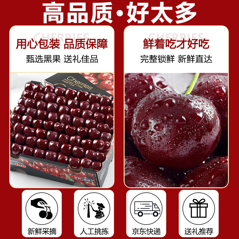 Jingdida Chilean cherries 3j grade gift box, net weight 2 pounds, imported fresh cherries, direct shipping from source, free shipping