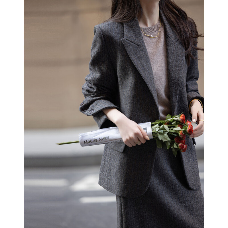 Demana low saturation work wear winter quiet luxury business commuting containing sheep wool warm suit jacket women's short style