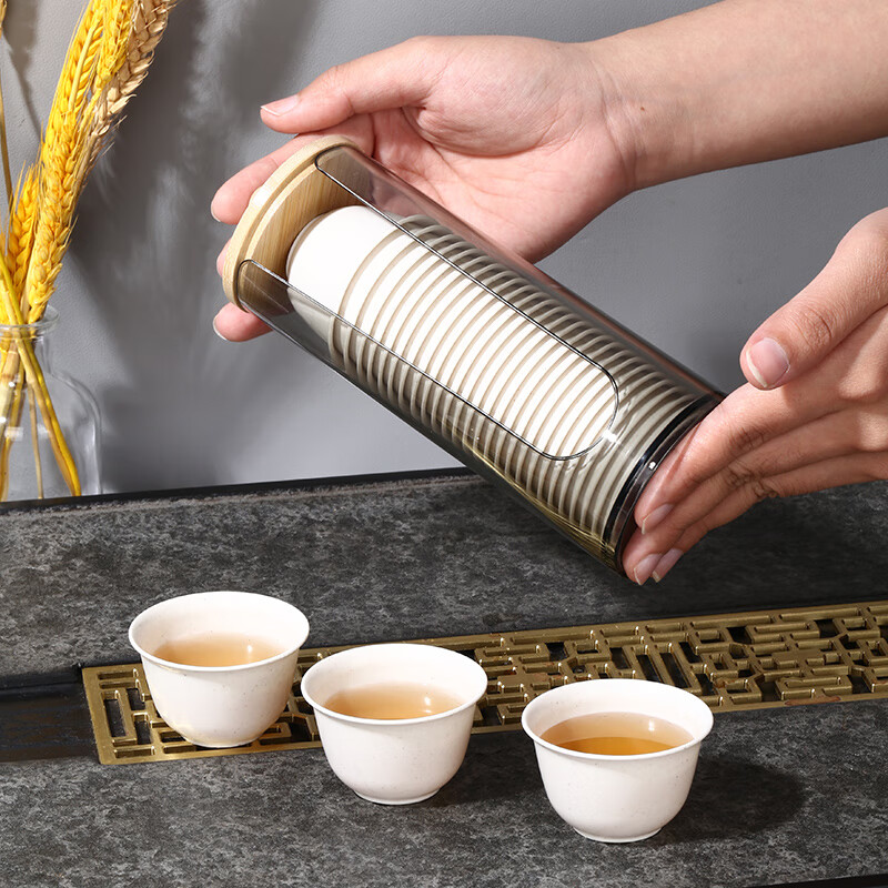 Heat-resistant disposable kung fu tea cup with storage cup holder rice husk tea cup tea reception 60ml high-end tea cup Daoxiang cup 60ML 6 pack 300 only with high-end storage rack