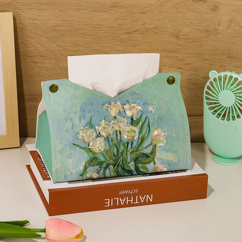 Yumi oil painting paper box, light luxury home living room paper box, retro tissue storage box, light luxury restaurant paper tissue box, white rose in oil painting bottle 1 piece