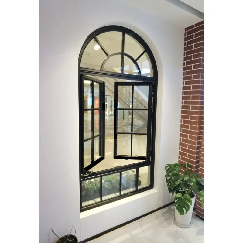Yaotian French iron retro casement window restaurant cafe arched floor-to-ceiling window indoor study loft lighting window width 90 height 170 (with ultra-silver glass pattern)