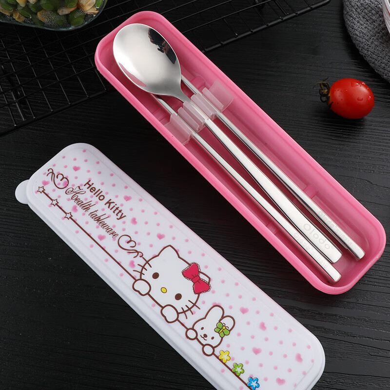 Olodo Germany Antibacterial 316 Stainless Steel Children's Portable Tableware Set Cute Cartoon Chopsticks Spoon Set Storage Box Geometric Bear 316 Chopsticks + Spoon Gift Box + Bag