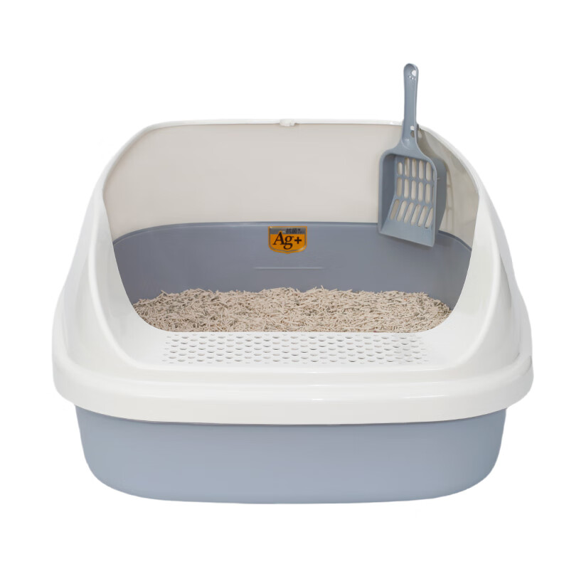 Meika antibacterial semi-enclosed cat litter box extra-large pedal open anti-splash and anti-odor cat toilet bowl silver gray