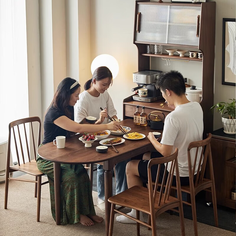 First pick-up black walnut sideboard solid wood dining table integrated cabinet folding wall high cabinet with built-in table wine cabinet multi-function North American black walnut sideboard 0.8M