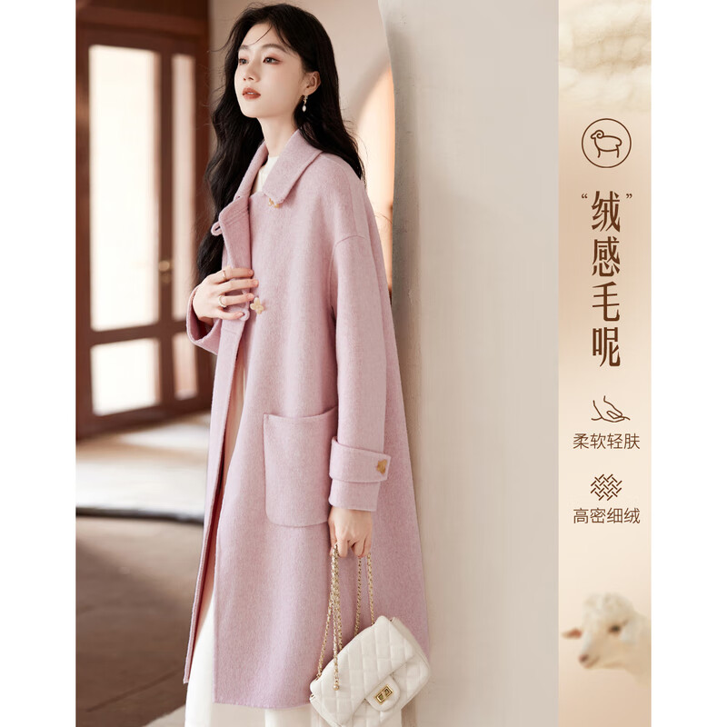 Homecoming Winter Small Flower Button Design Wool Coat High-end Niche Fashion Wool Coat Women 01 Pink S