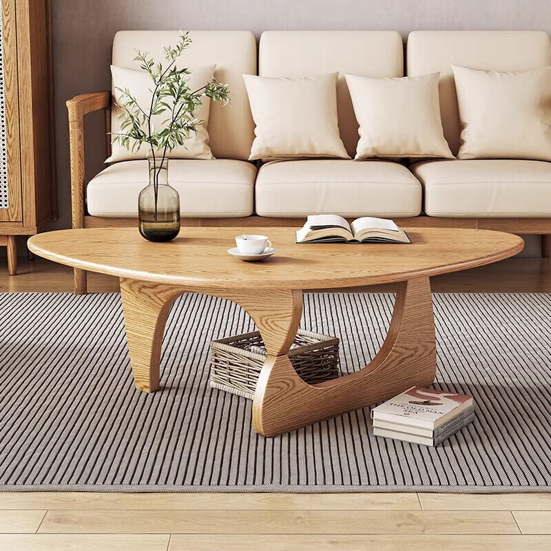 Zi Zhijia solid wood coffee table living room home small apartment minimalist 2025 new coffee table light luxury high-end creative balcony tea table length 90cm * width 58cm * height 42cm walnut color all solid wood triangle coffee table