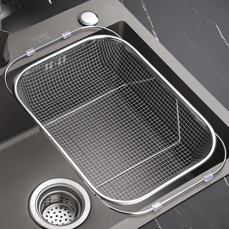 Riheshengtang stainless steel sink drain basket kitchen sink retractable washbasin drain rack multi-functional tableware and chopsticks drain rack large size 304 retractable drain basket