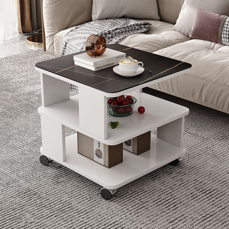 Wen Xinfu rounded corners simple modern tempered glass square table living room sofa side table bedroom mobile small tea table small coffee table warm white + no glass length 40*width 40*height 50 cm