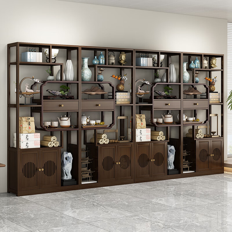 Sizhuge new Chinese style living room floor-standing ancient shelf Duobaoge tea tea room storage rack tea cabinet tea set display shelf combination style-3 piece set